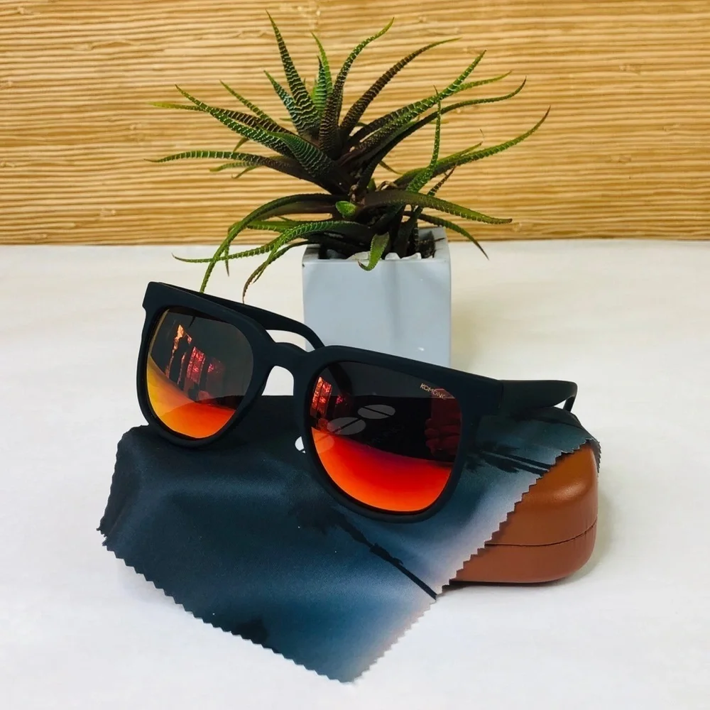 KOMONO Riviera Black Rubber Sunglasses NEW mirrored